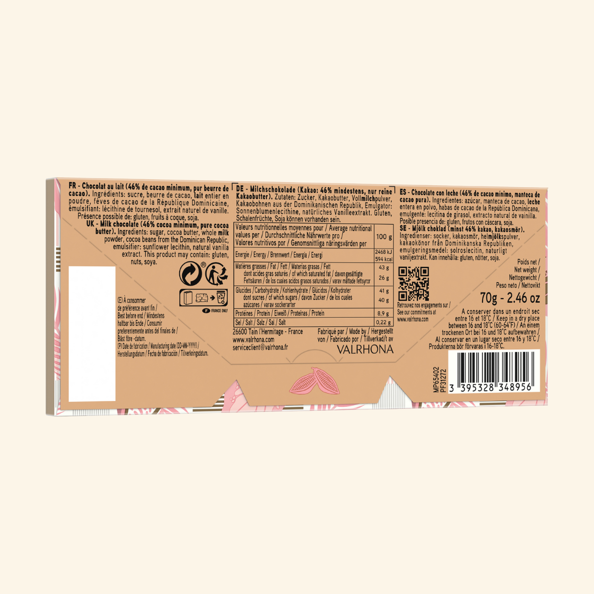 dos tablette de chocolat bahibé de valrhona