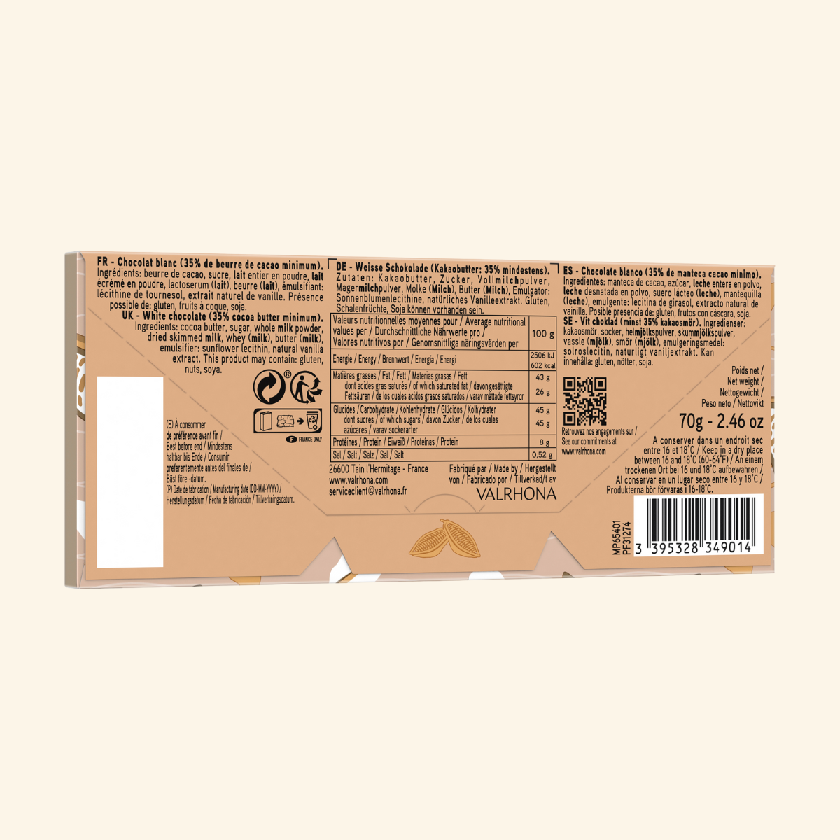 dos tablette de chocolat blond dulcey valrhona