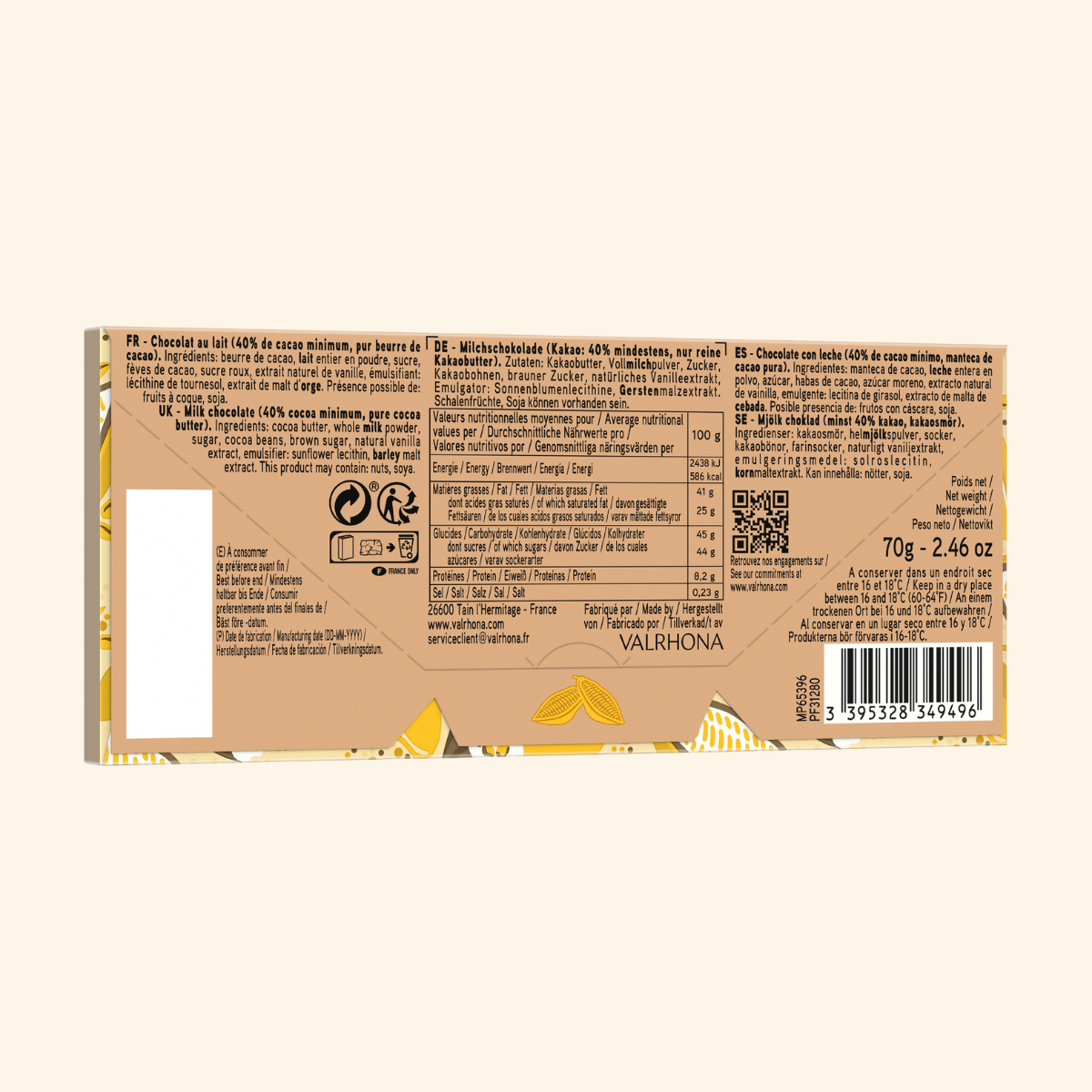 dos de la tablette de chocolat au lait jivara valrhona