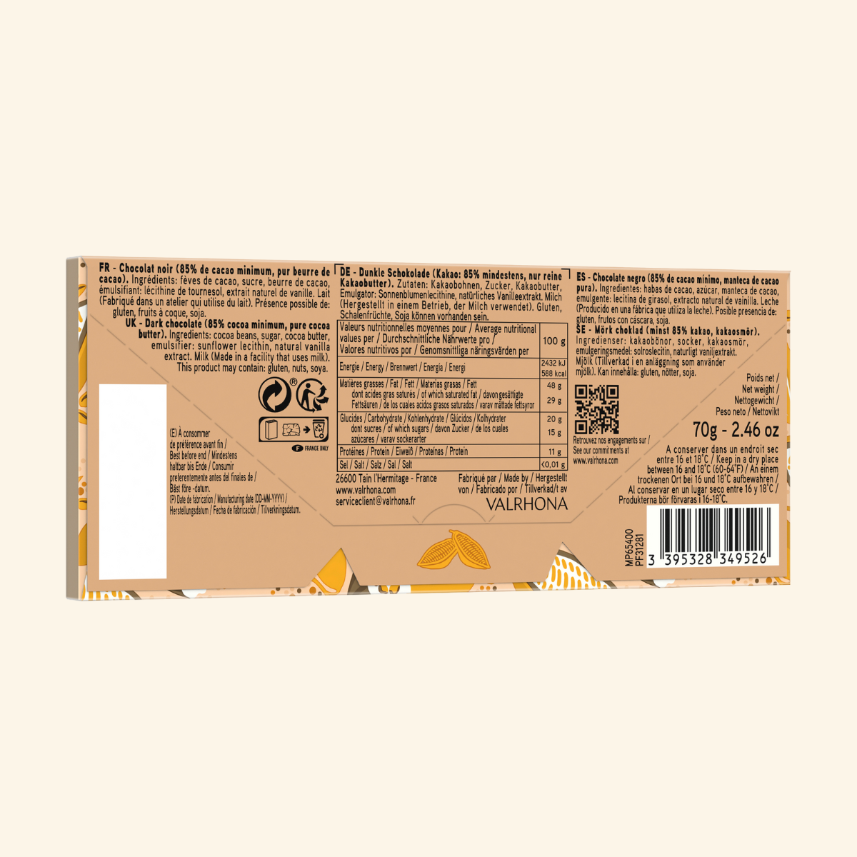 dos de tablette de chocolat abinao valrhona