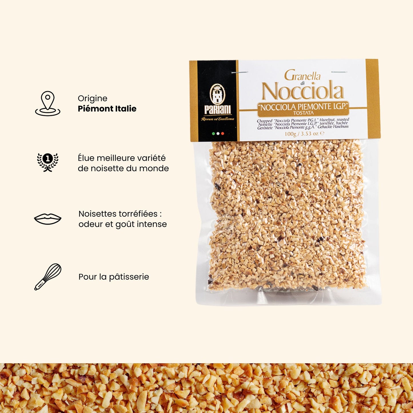 Argumentaire produit noisette torréfiée et hachées
