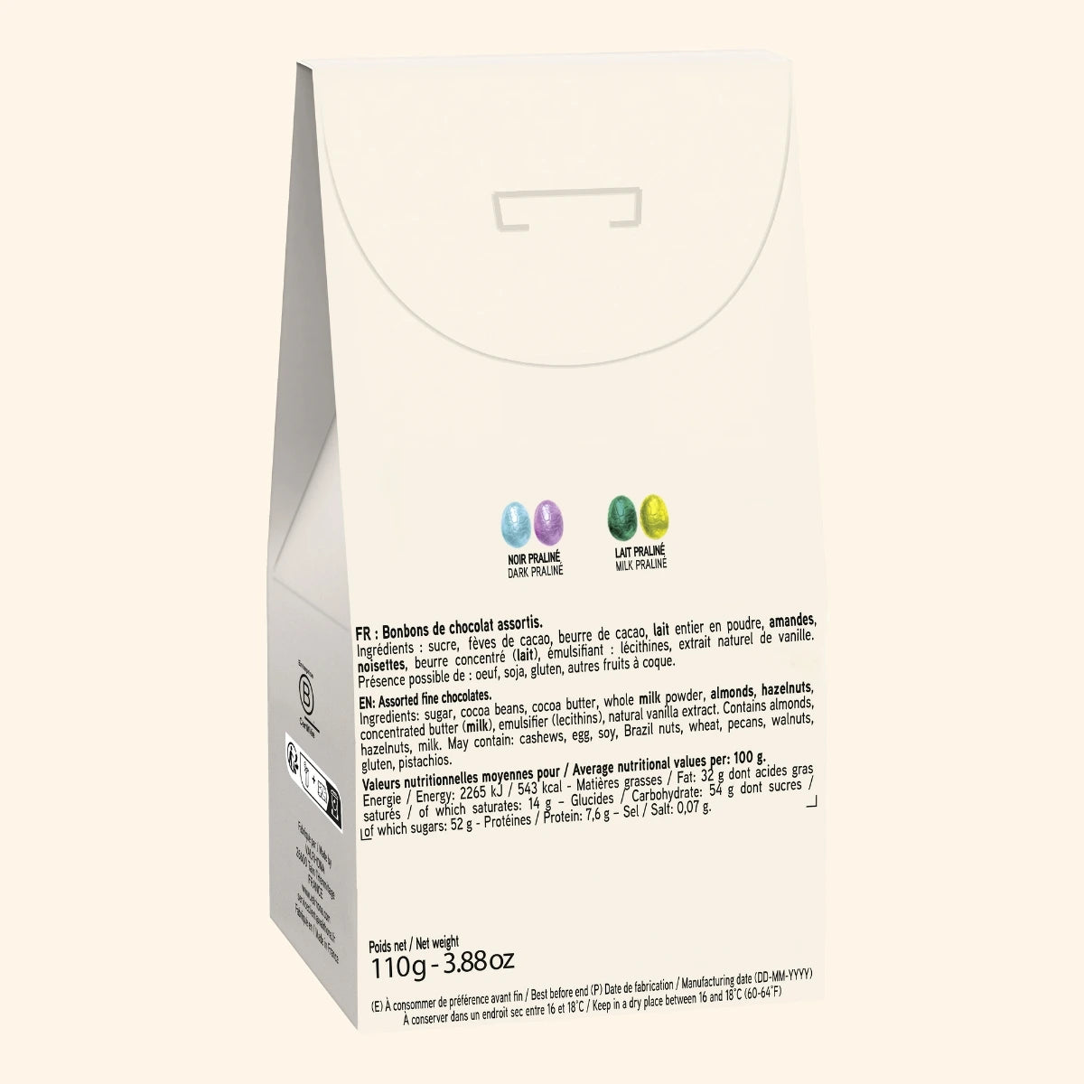 dos packaging chocolats de paques oeufs