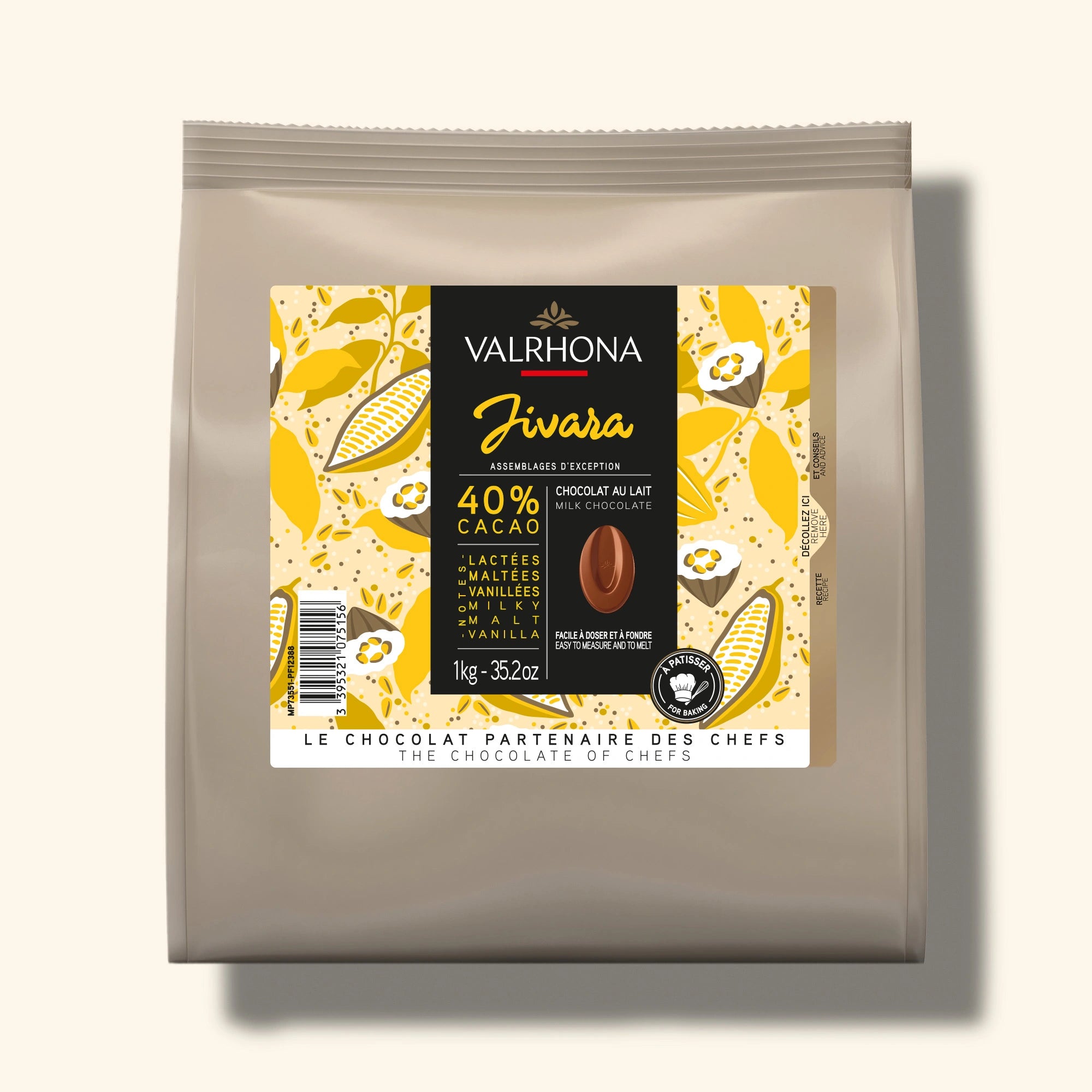 Chocolat lait pâtisserie Jivara 40% 1 kg – Valrhona Collection