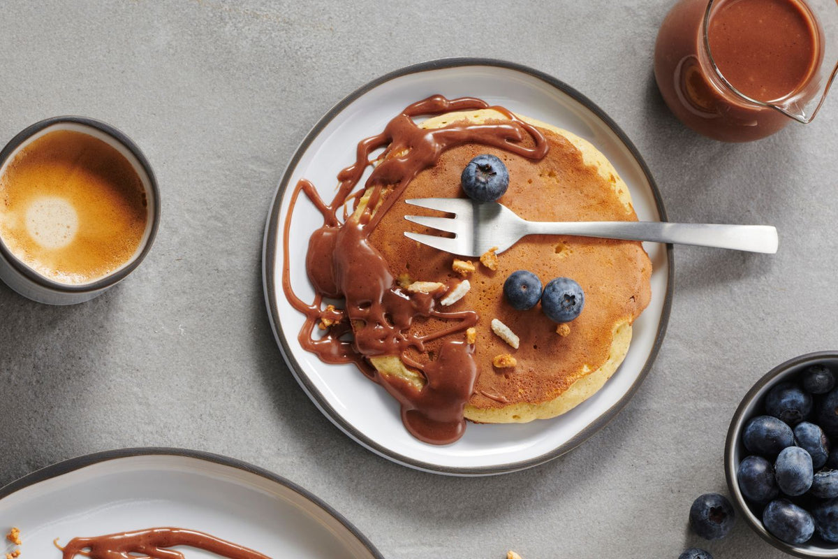 Pancakes pépites chocolat sauce caramel