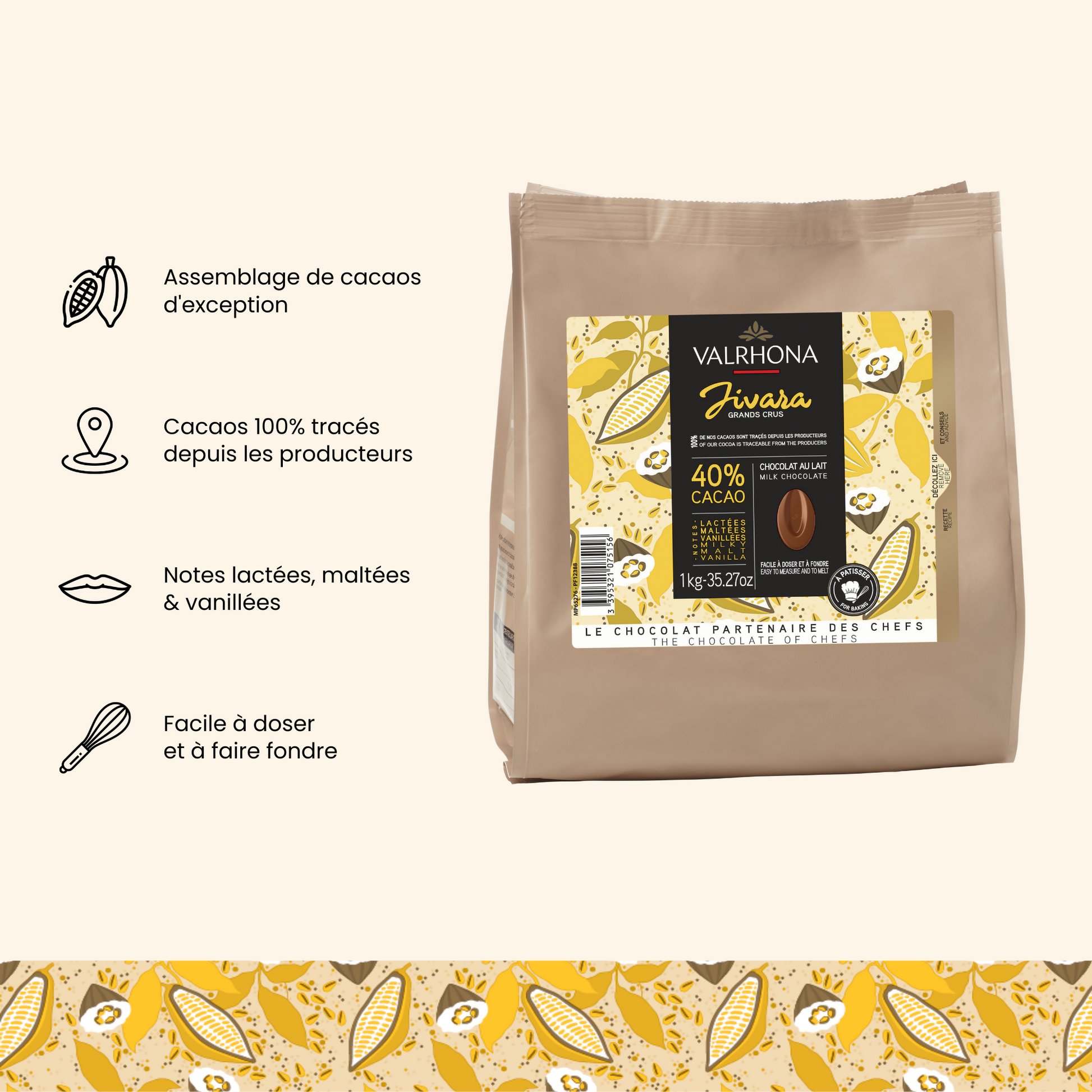 arguments chocolat au lait à pâtisser jivara de valrhona 1kg