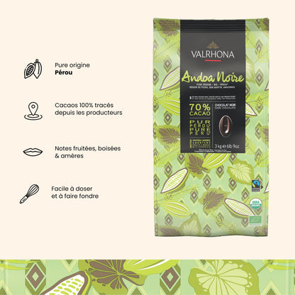chocolat à pâtisser andoa noire en sac de 3 kilos valrhona