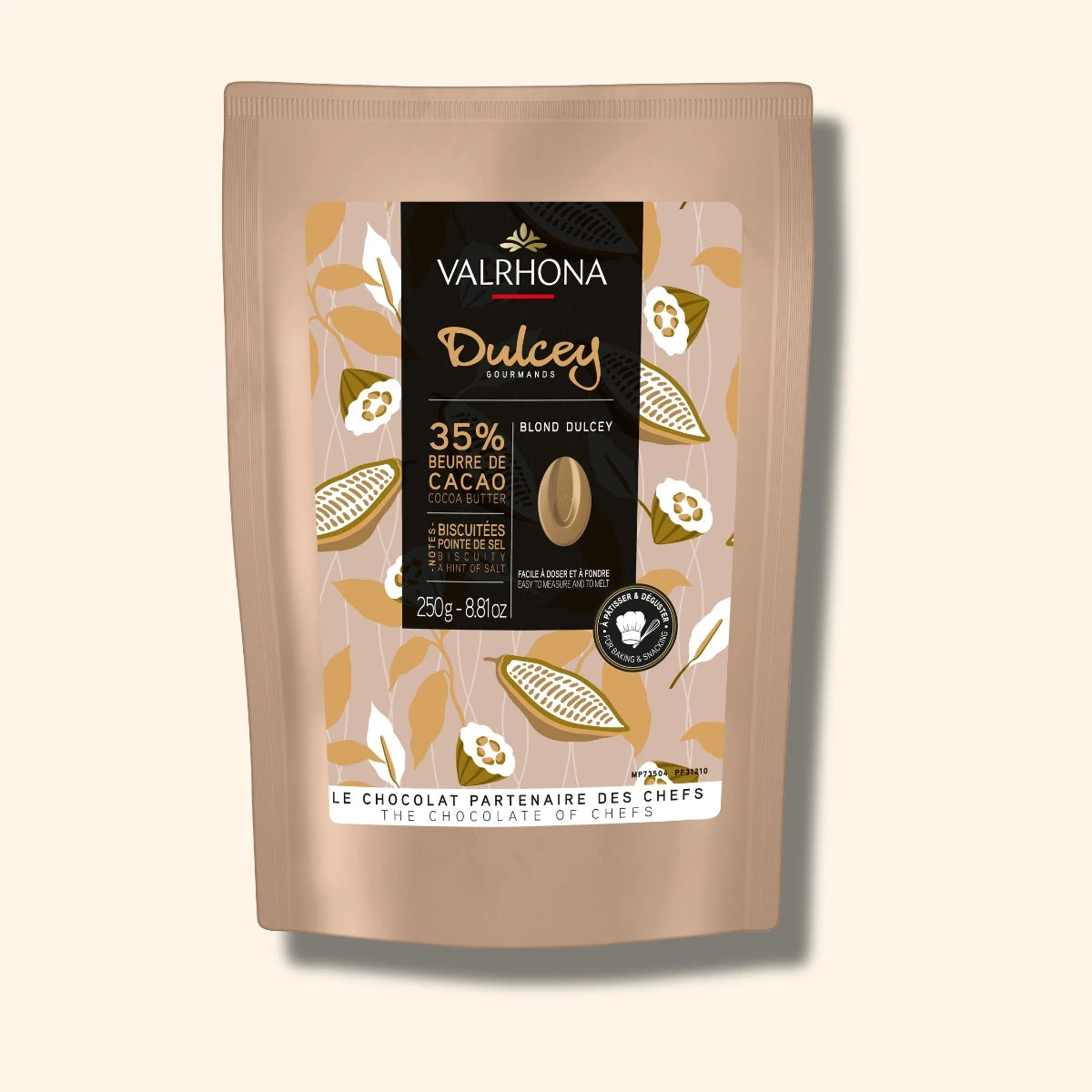 Chocolat de couleur blonde pour la pâtisserie Dulcey 35% - 250g