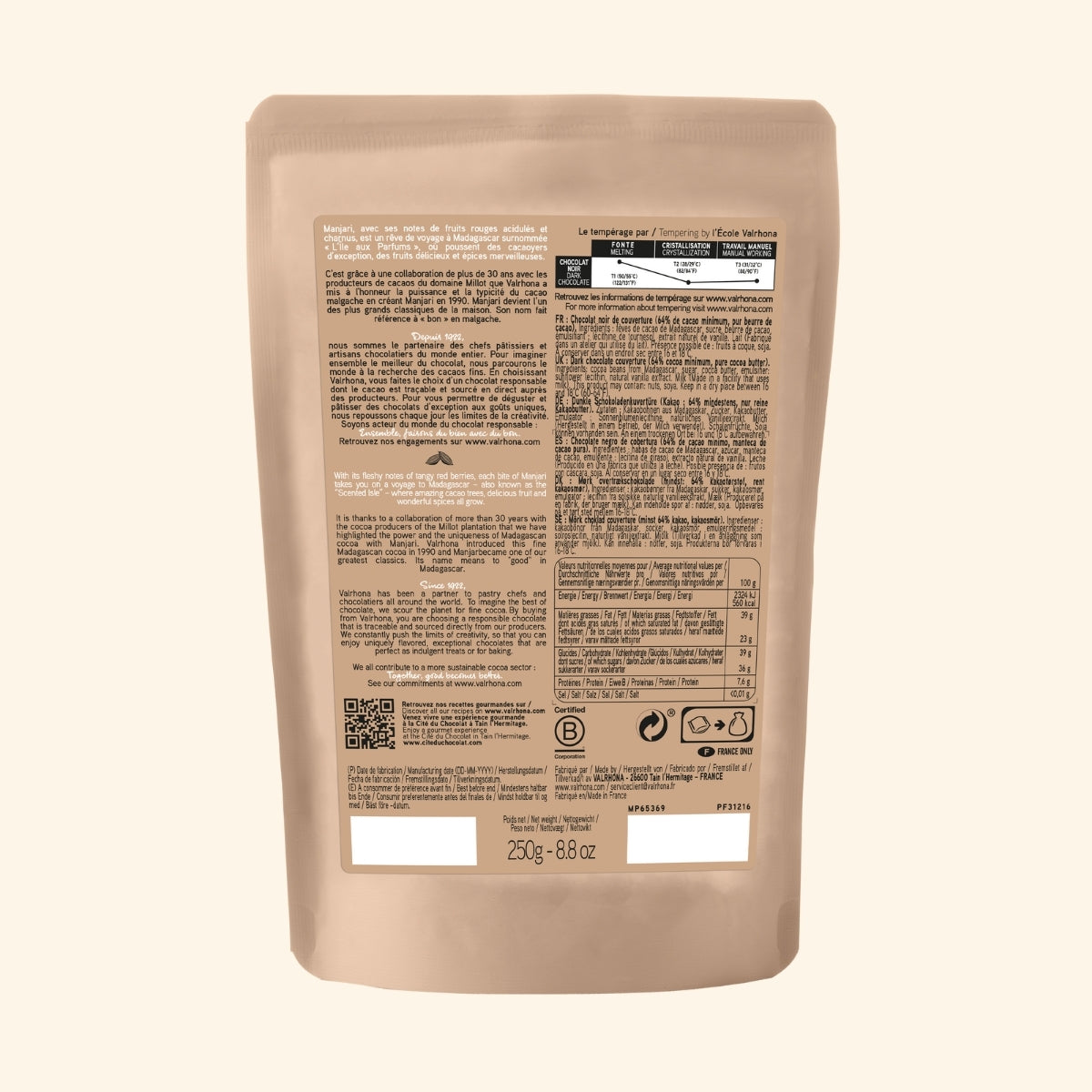 Dos du pack chocolat Manjari