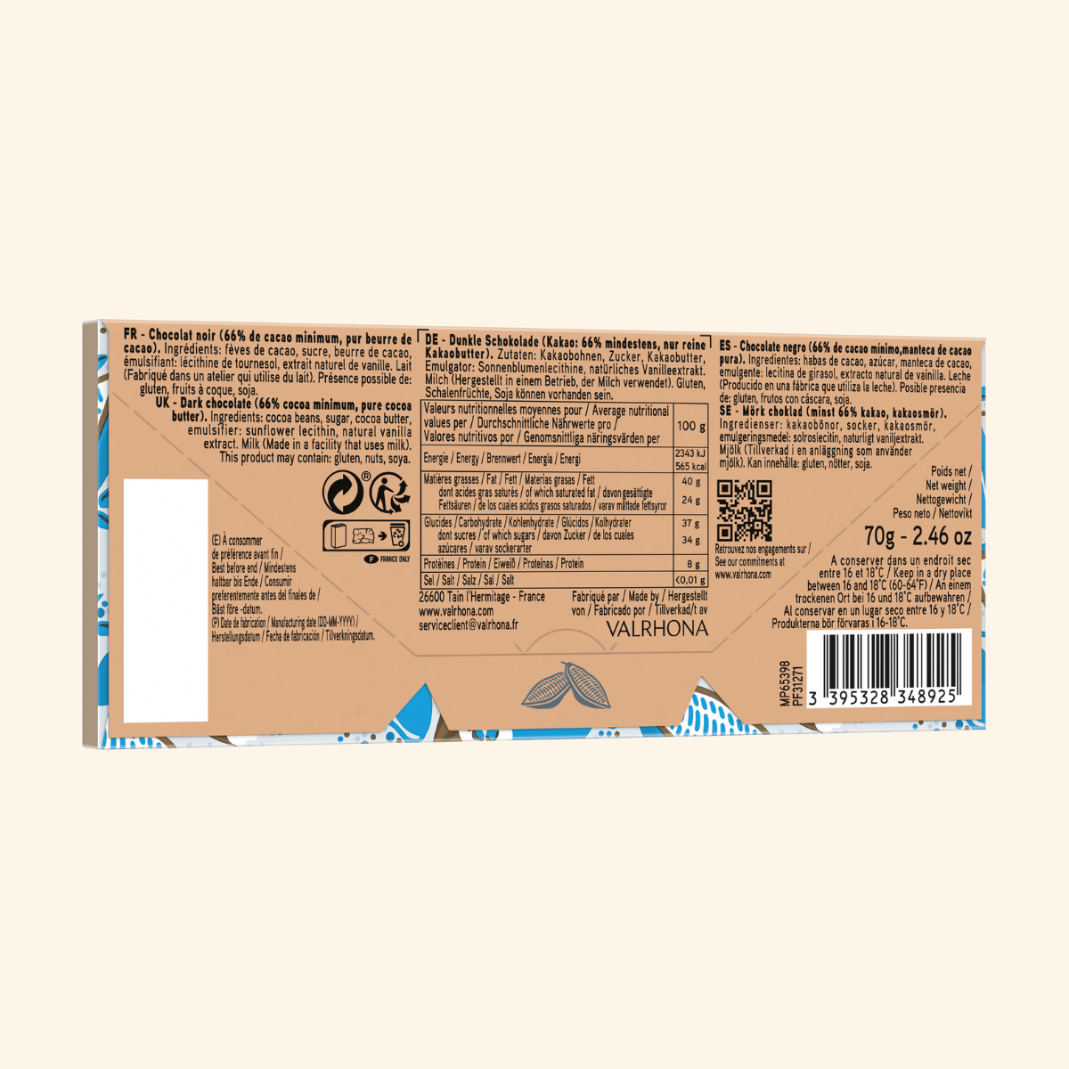 dos tablette de chocolat noir caraibe valrhona