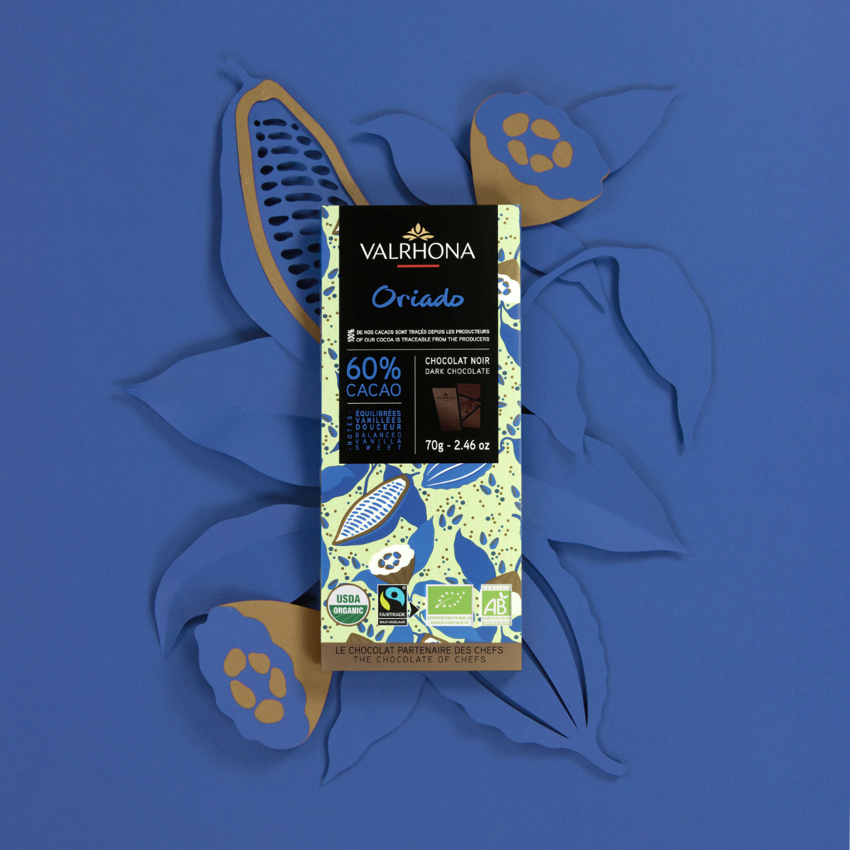illustration tablette de chocolat noir oriado valrhona