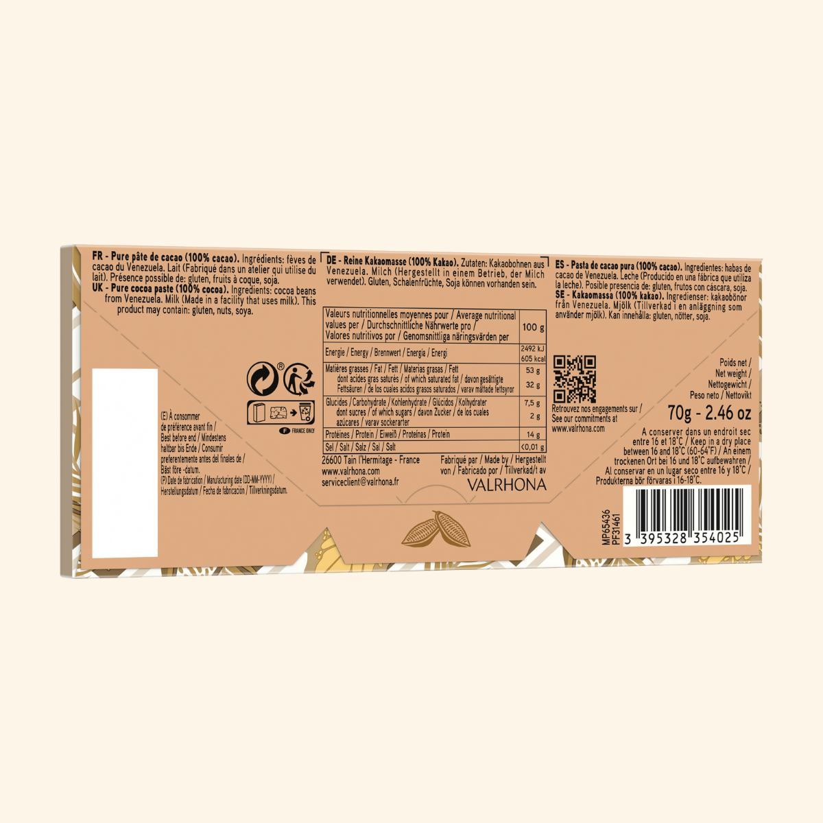 dos tablette de chocolat araguani de valrhona