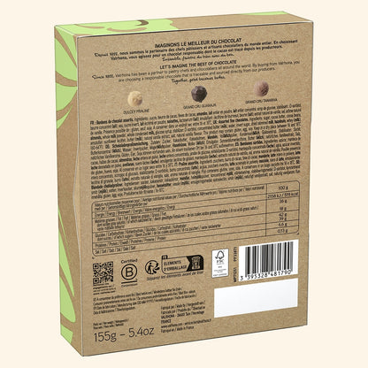 Dos du coffret 12 truffes en chocolat noir, lait et Dulcey