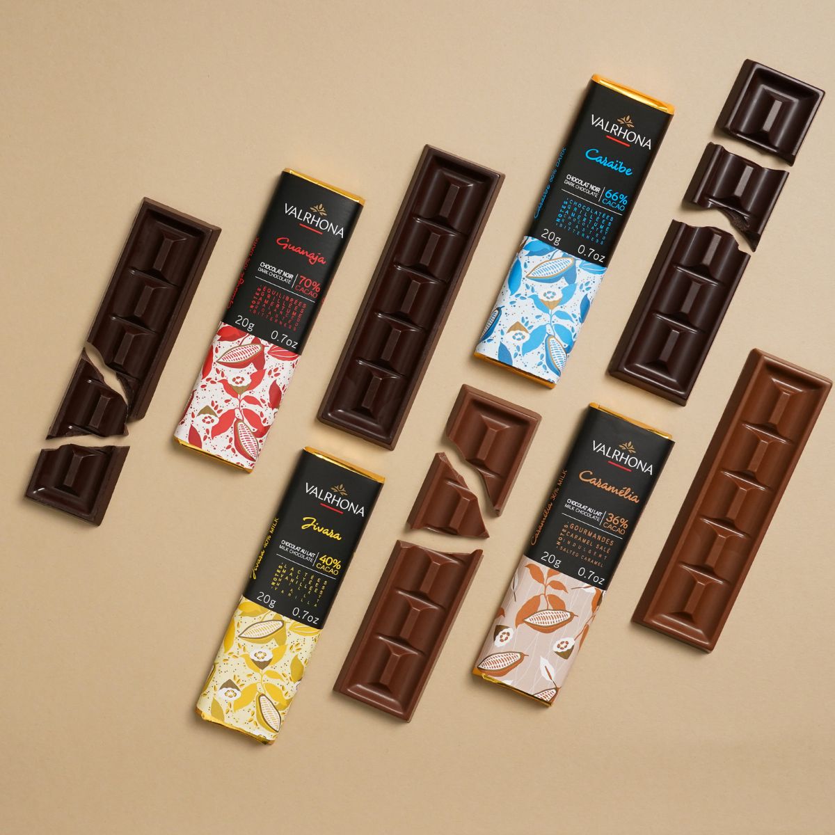 mise en avant des mini tablettes valrhona ouvertes et fermées