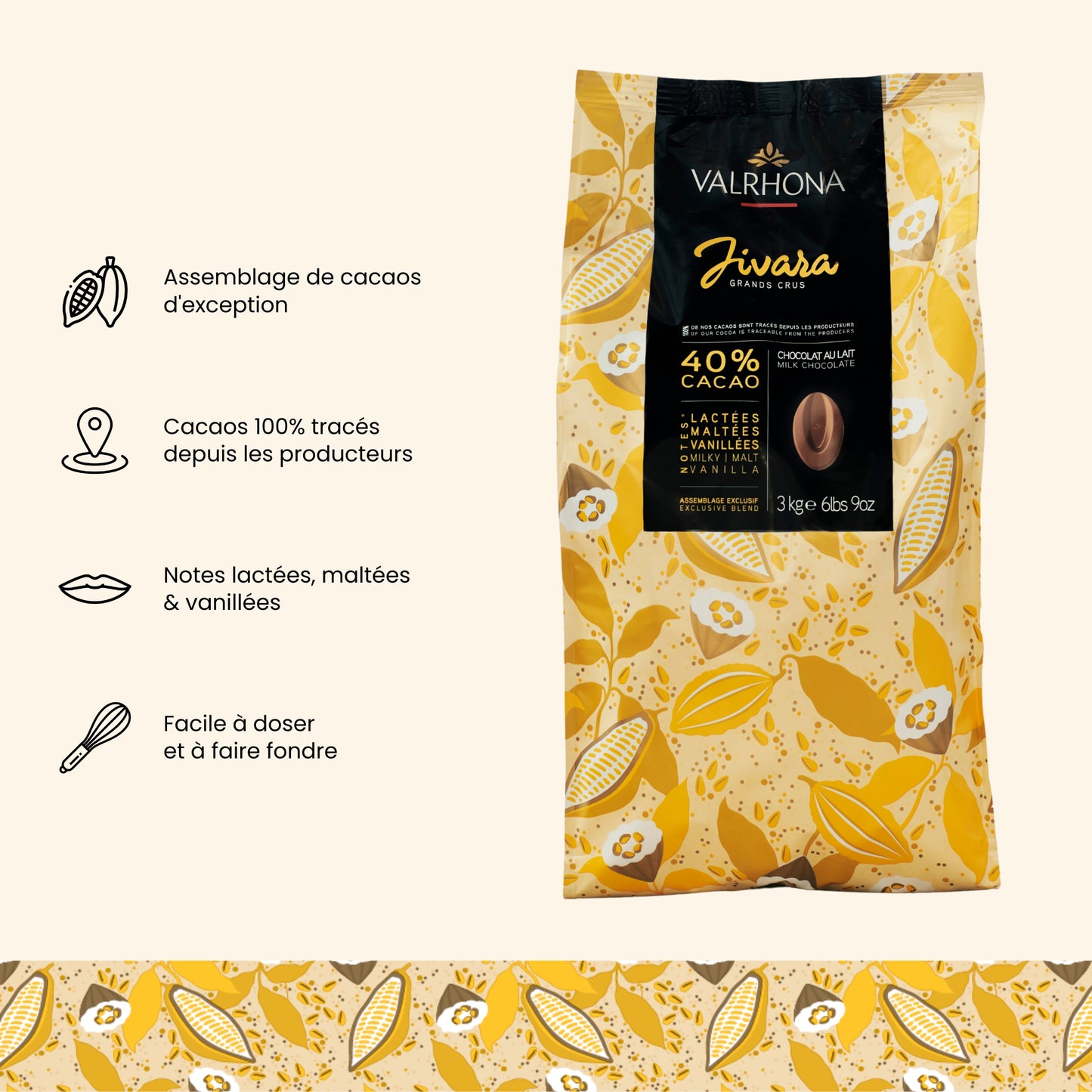 Chocolat au lait pour la pâtisserie Jivara 40% - 3kg