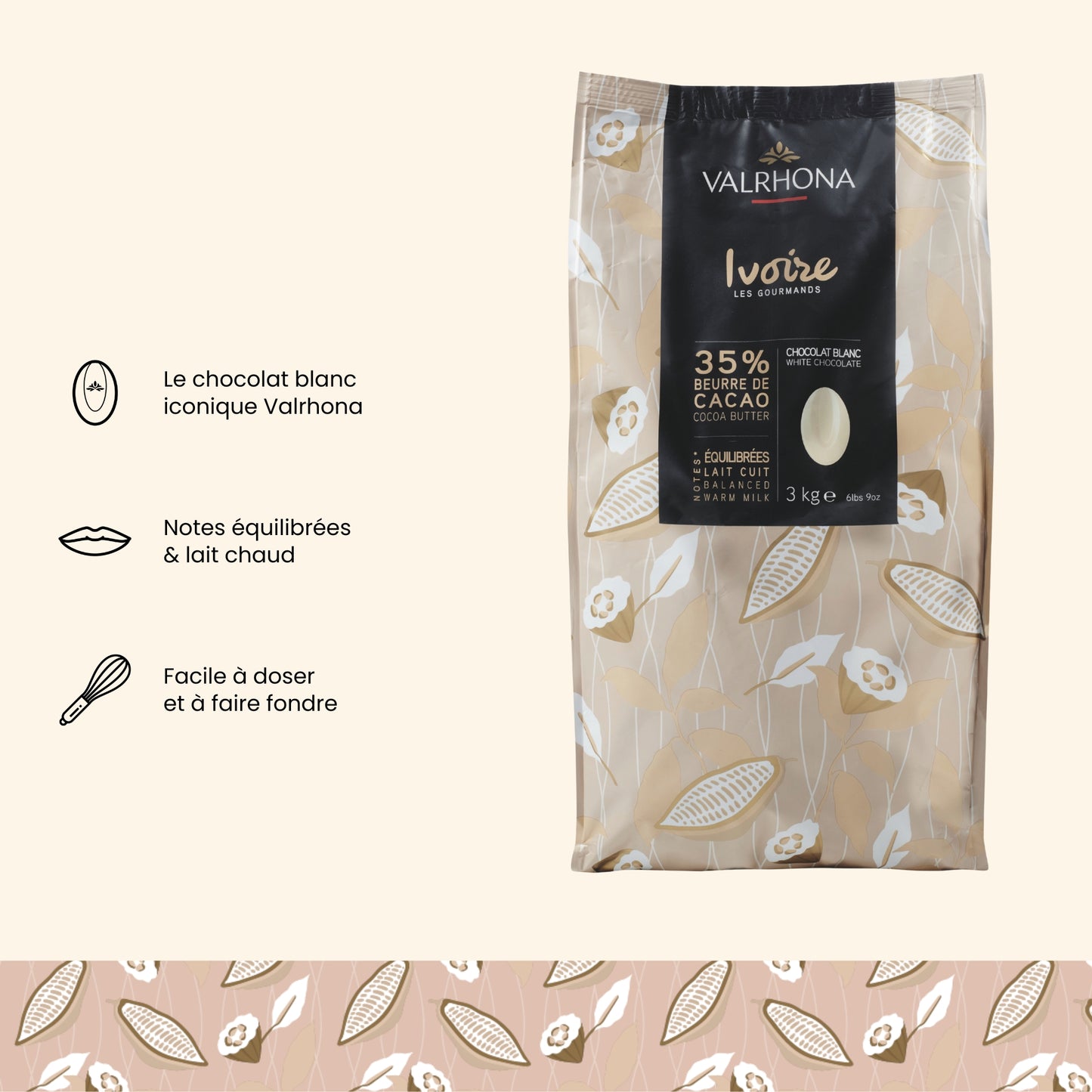 Chocolat blanc pour la pâtisserie Ivoire 35% - 3kg
