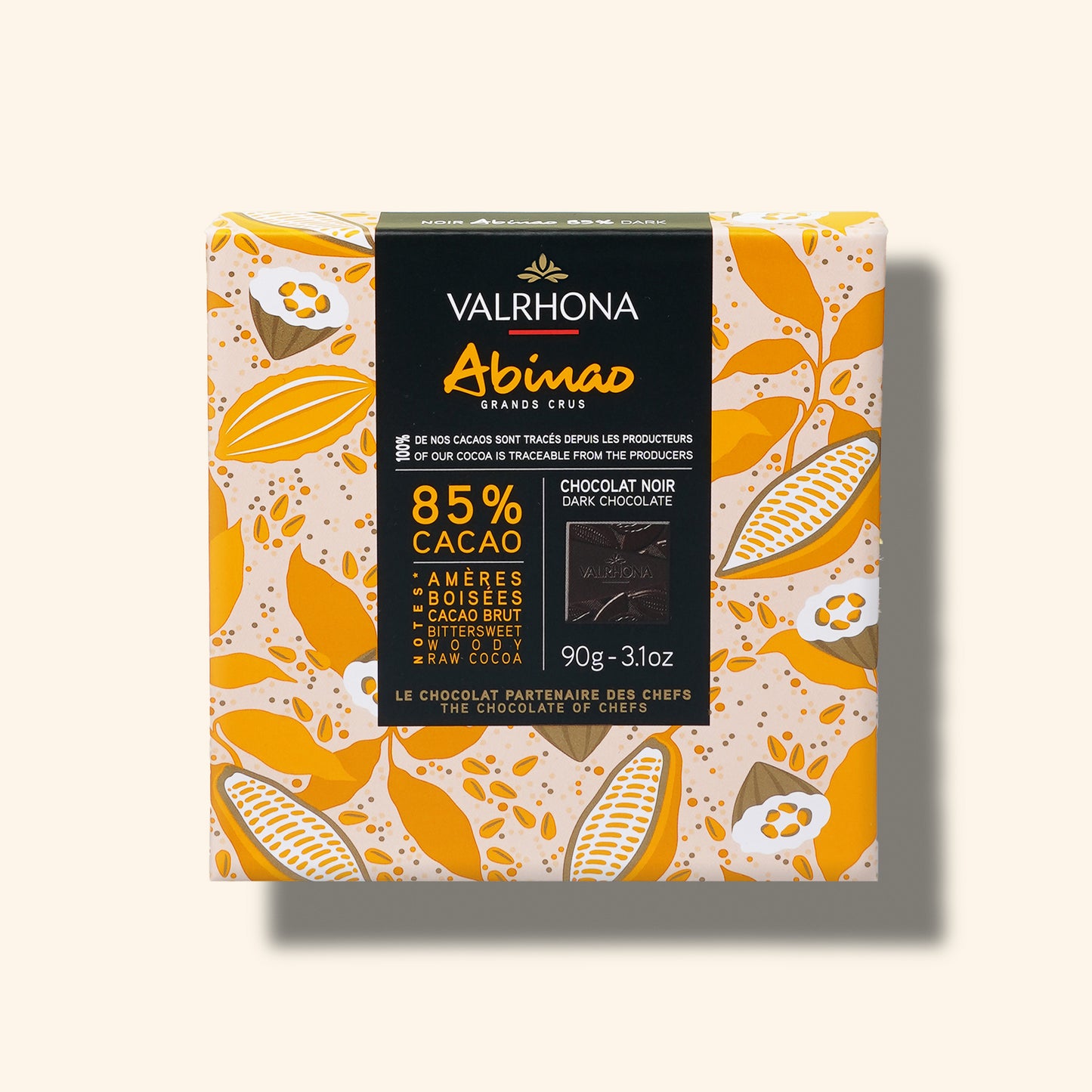 packaging coffret 18 carrés chocolat noir Abinao Valrhona