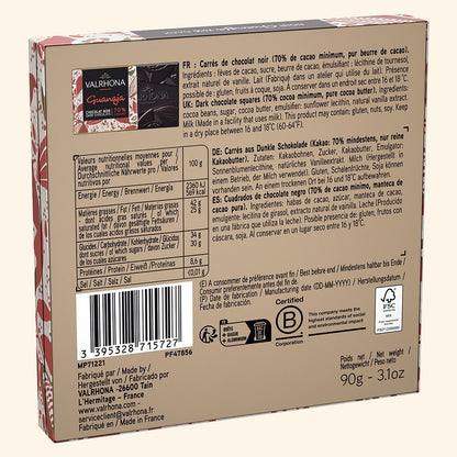 Dos du coffret de 18 carrés de chocolat Guanaja