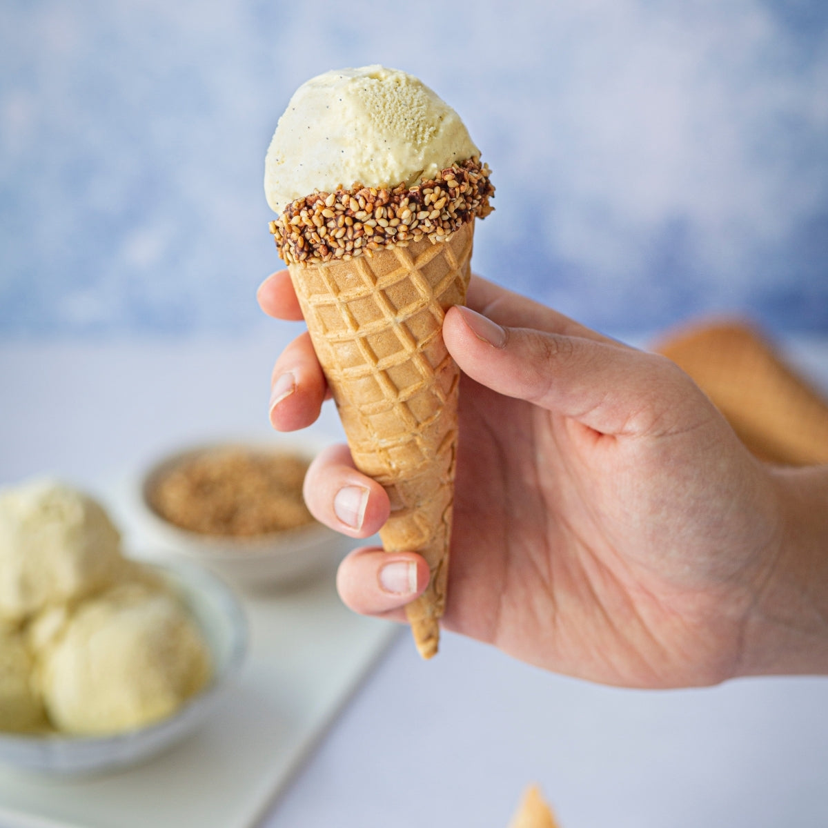 Glace à la vanille réalisée avec de l'extrait de vanille bourbon bio Norohy