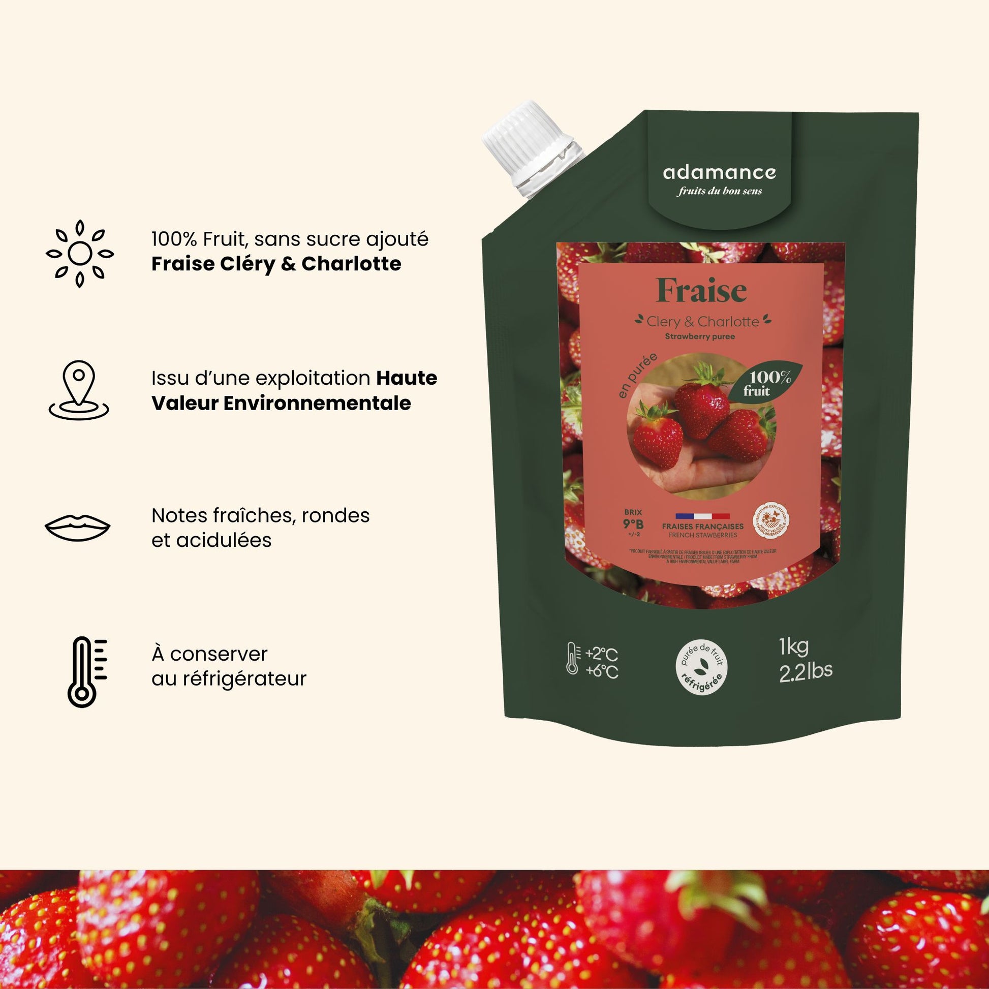 liste des arguments principaux pour l'achat d'une purée de fruit à la fraise adamance