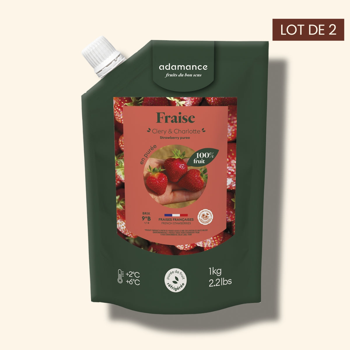 packaging de purée de fraise adamance