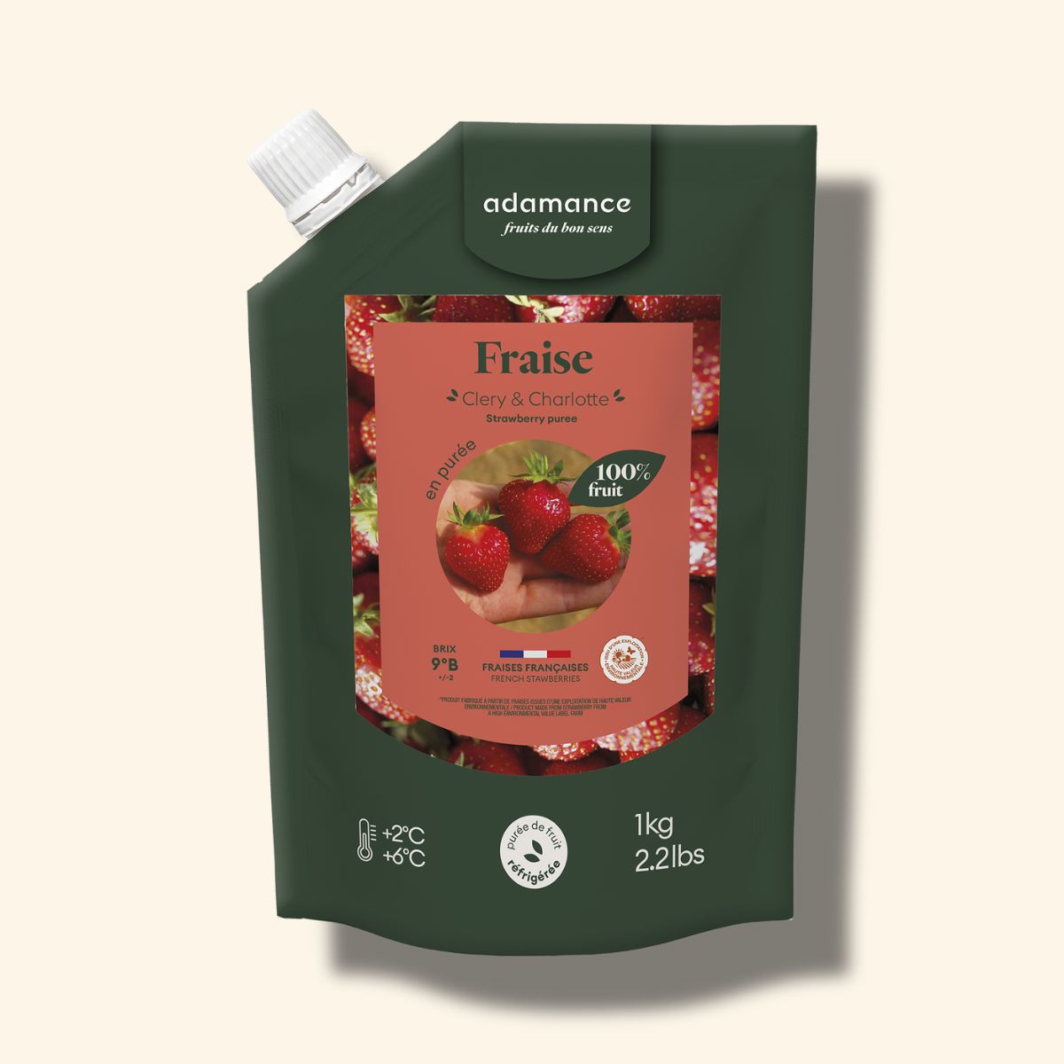 packshot purée de fruit à la fraise adamance