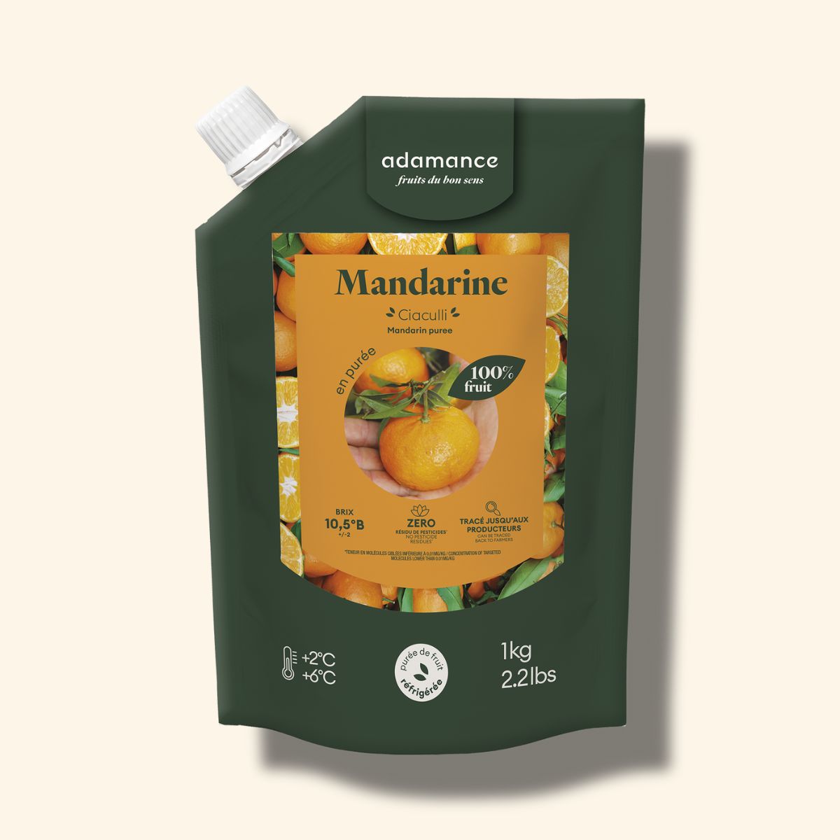 packshot purée de fruit à la mandarine Adamance