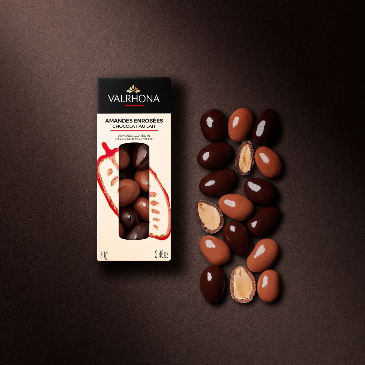 étui amandes enrobées chocolat valrhona