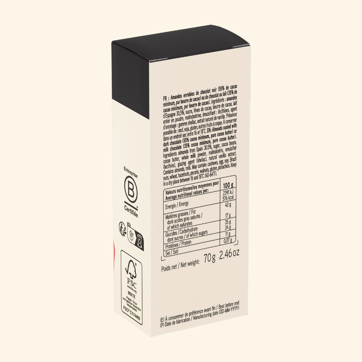 étui amandes enrobées chocolat valrhona