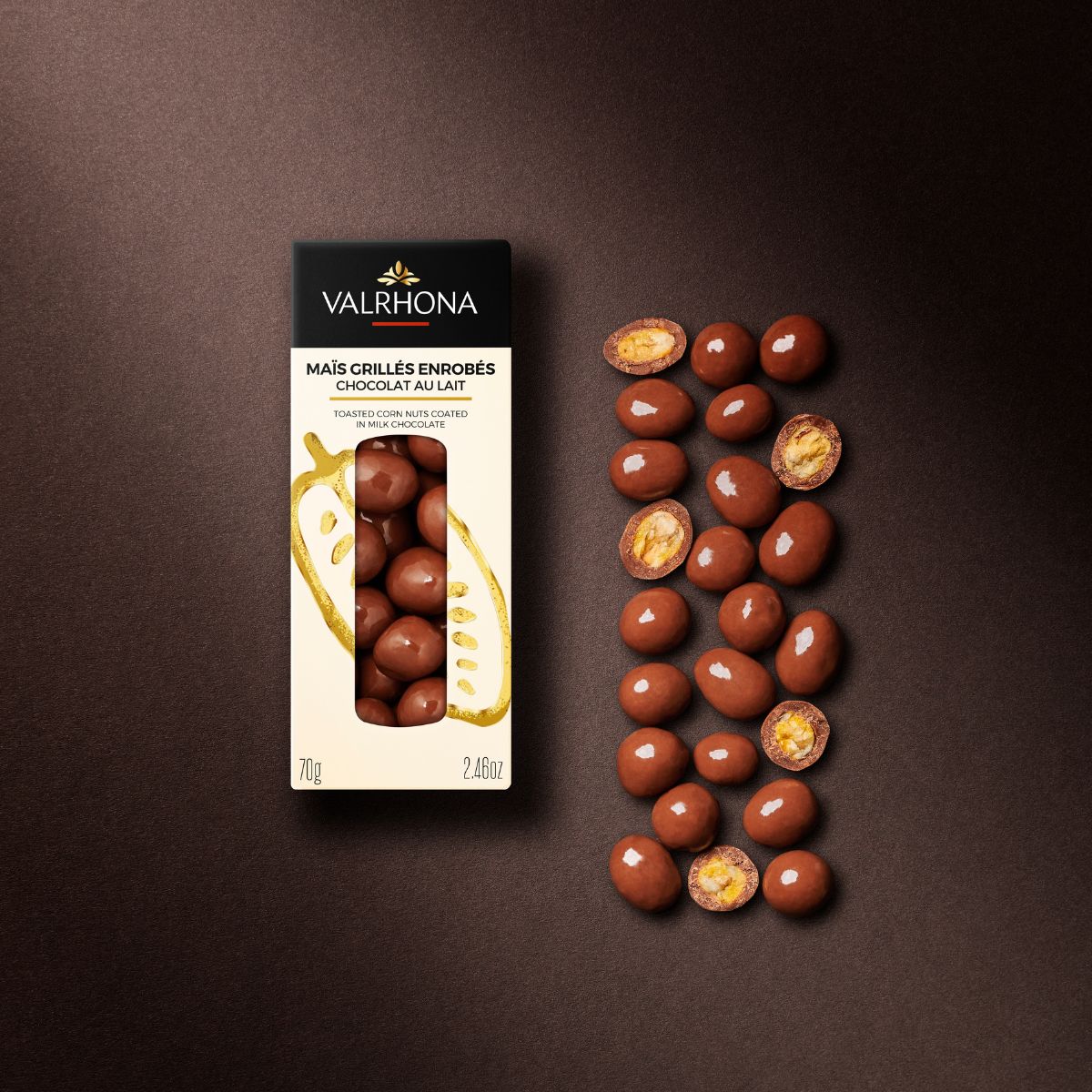 étui maïs grillé enrobé chocolat valrhona