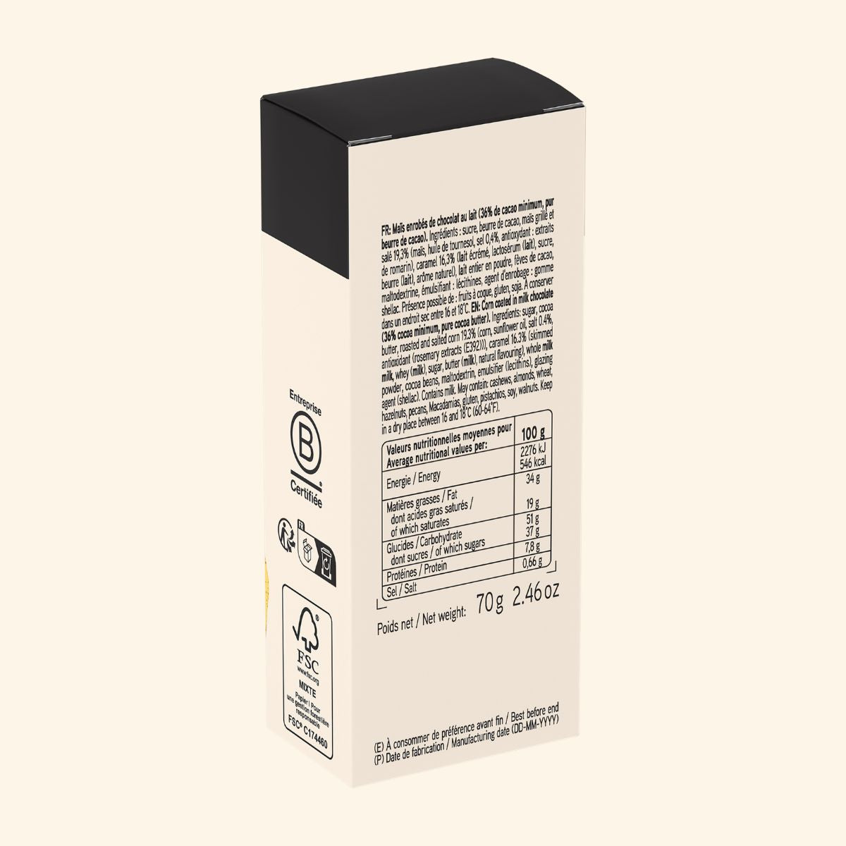 étui maïs grillé enrobé chocolat valrhona