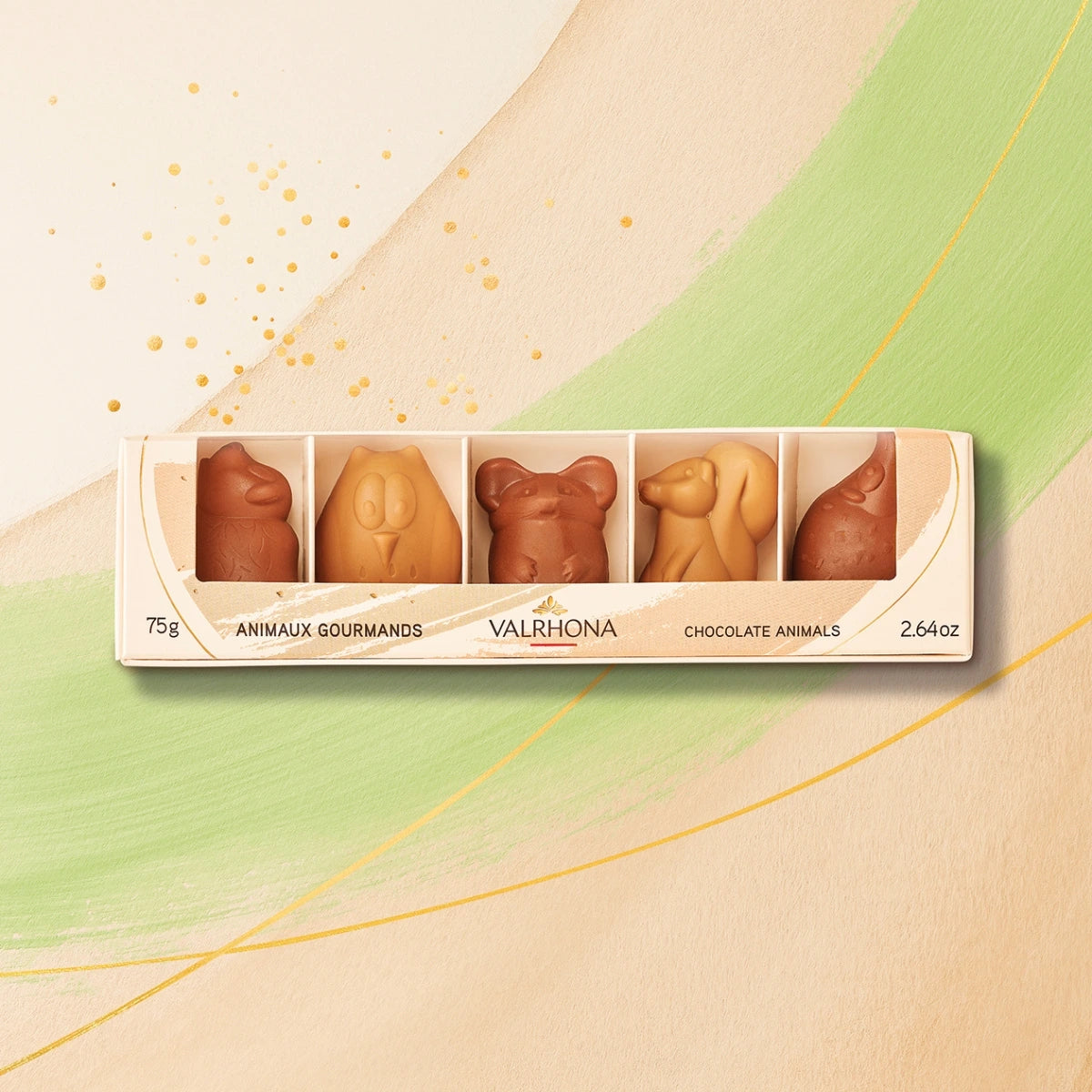 plumier avec animaux en chocolat au lait et dulcey