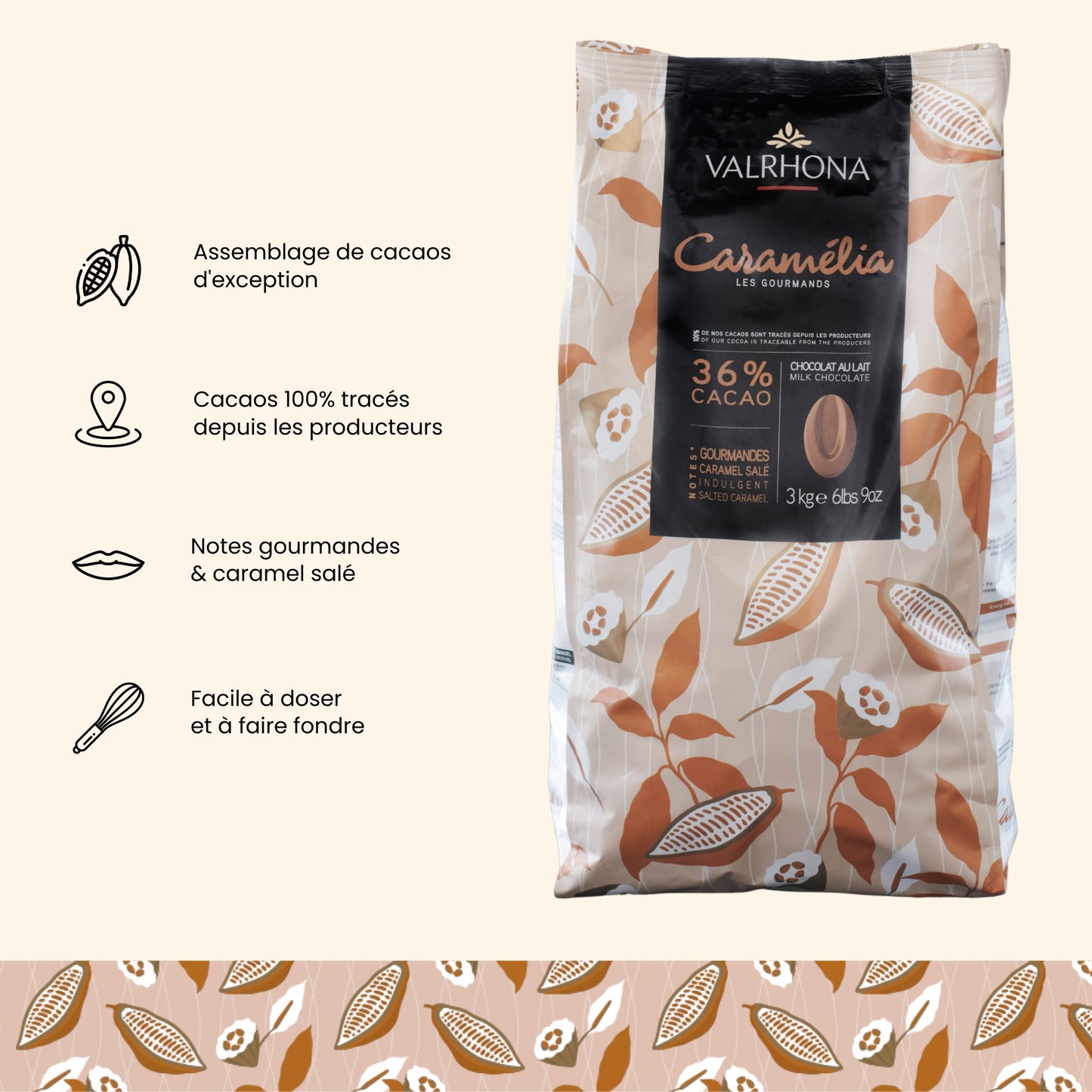 Chocolat au lait pour la pâtisserie Caramélia 36% - 3kg