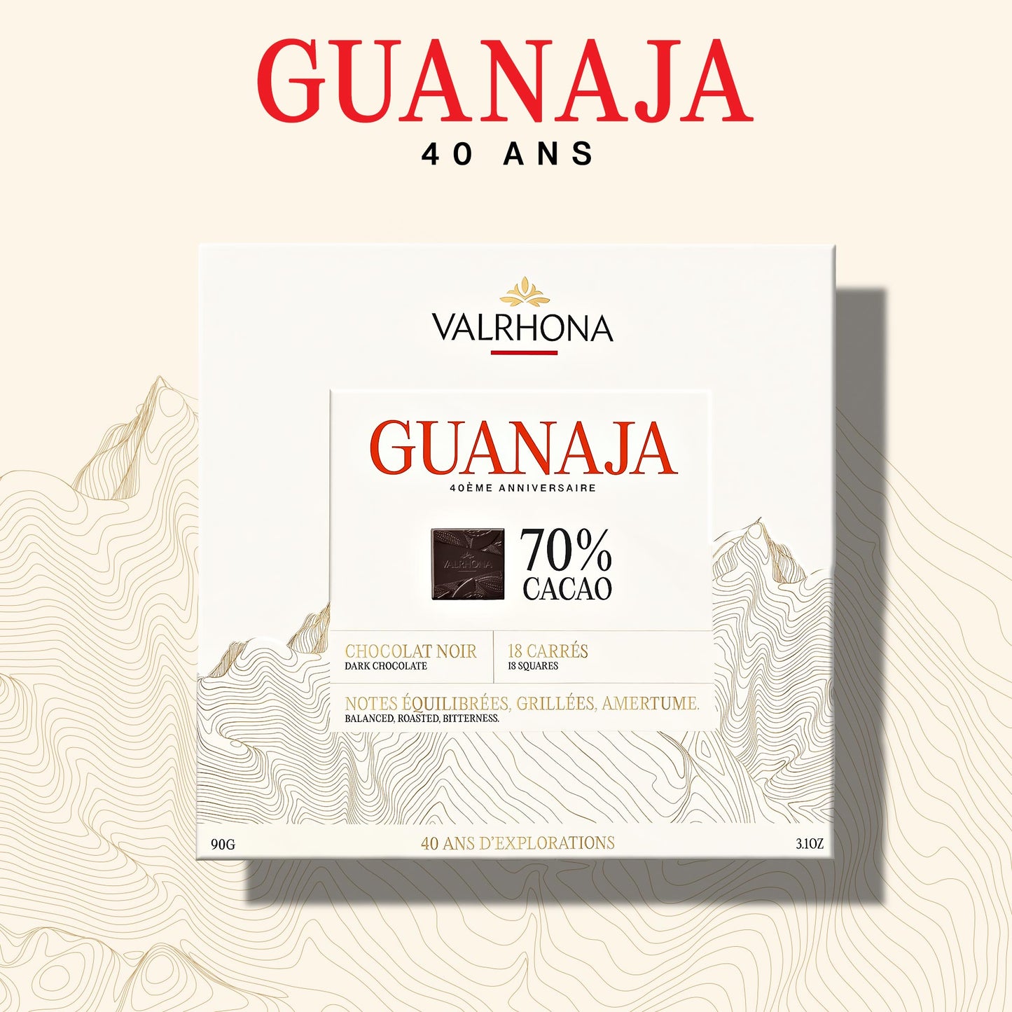Coffret 18 carrés chocolat noir Guanaja 70% Edition 40 ans - 90g
