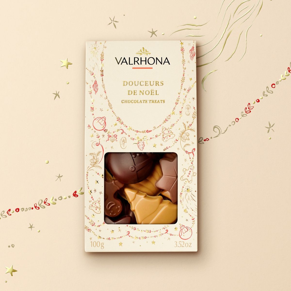 Etui de chocolats en forme de pain d'épice, étoile, boule de noël et sapin