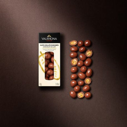 Boîte Valrhona de maïs enrobés de chocolat au lait