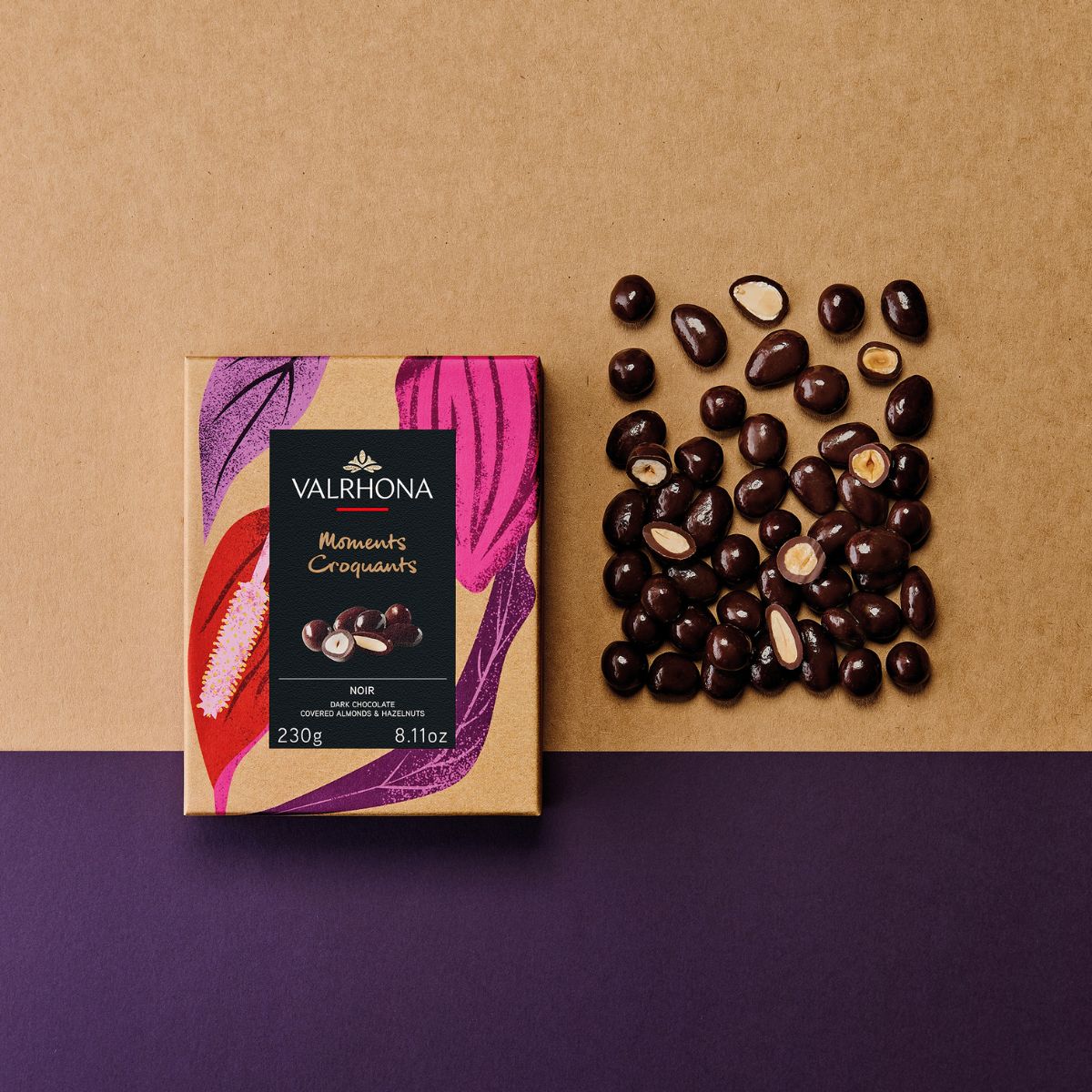 amandes et noisettes enrobées de chocolat noir