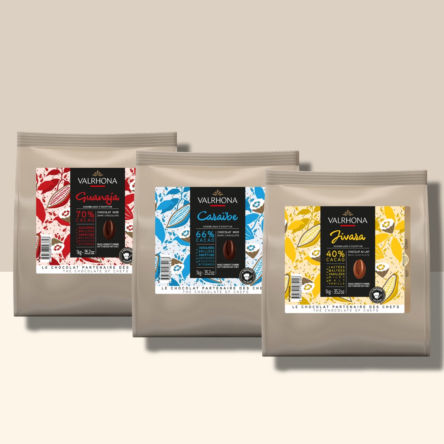lots de trois chocolats iconiques valrhona