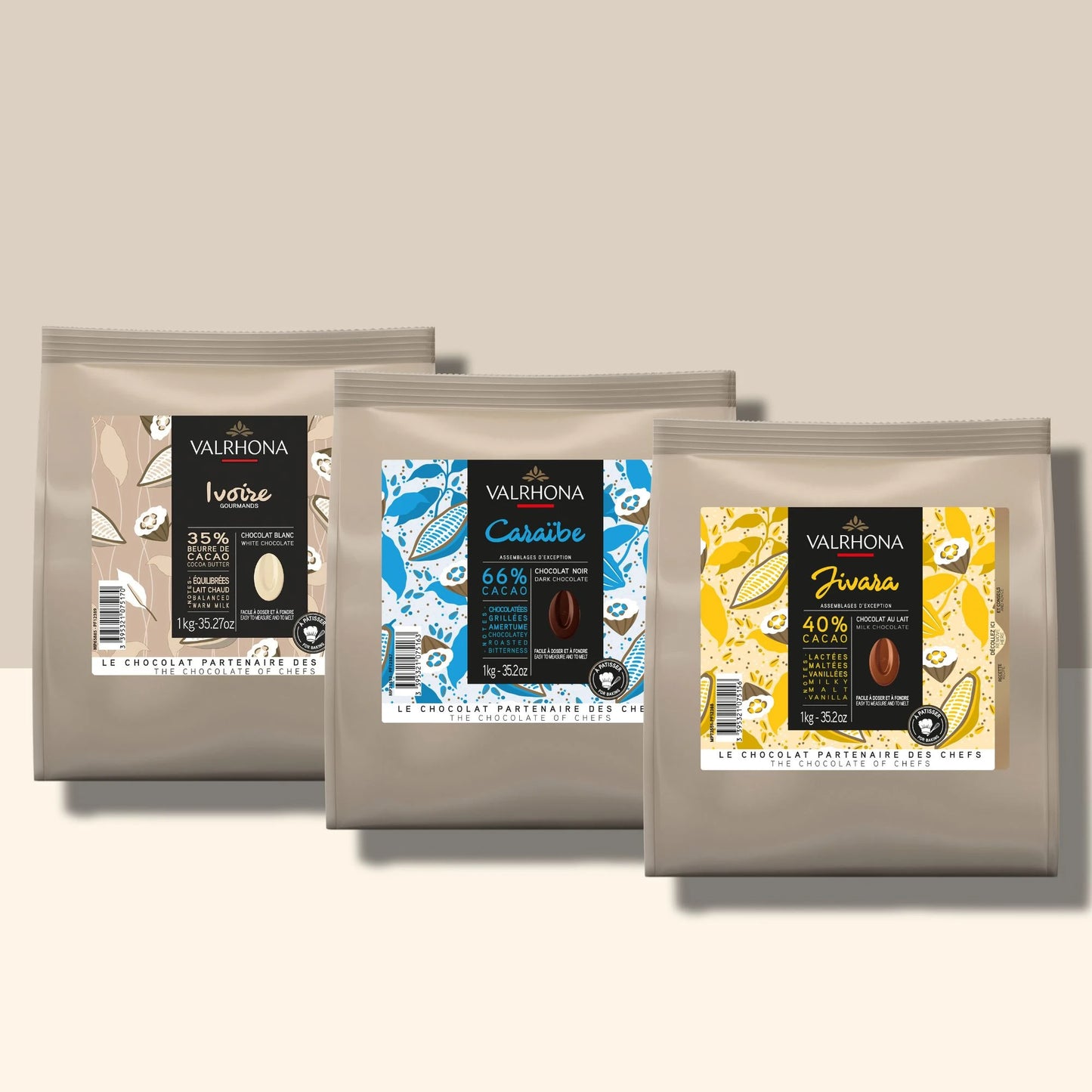 Lot de 3kg : Ivoire, Caraïbe et Jivara